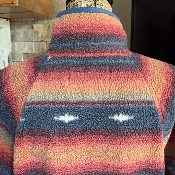 American Eagle fleece southwest style navy orange snap jacket pullover mock neck - Picture 9 of 16